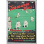 Percy Chapman.'Team-work Wins!' Large original colour poster issued by National Services Ltd,