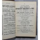 Wisden Cricketers' Almanack 1922. 61st edition. Bound in brown boards lacking original wrappers,