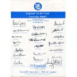 England tour to Australia 1986/87. Official Cornhill Insurance autograph sheet fully signed by all