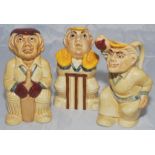 'The Bowler, the Batsman and the Wicketkeeper'. Set of three H.J. Wood ceramic toby jugs of