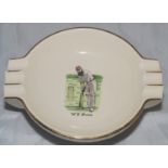 'W.G. Grace'. Large Britannia Potteries ash tray with transfer printed colour image of Grace in