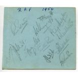 Royal Air Force and Kent 1956. Album page signed by the twelve members of the Royal Air Force team