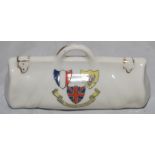 Cricket bag. Large crested china cricket bag with colour emblem for 'The Triple Entente, France,