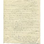 Frank Chester. Worcestershire 1912-1914. Single page handwritten Forces Letter from Chester to J.