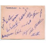 Somerset C.C.C. 1961. Album page nicely signed in ink by thirteen Somerset players. Signatures