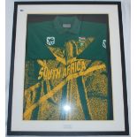 Derek Crookes. South Africa. One day international shirt given by Crookes to the vendor. Framed