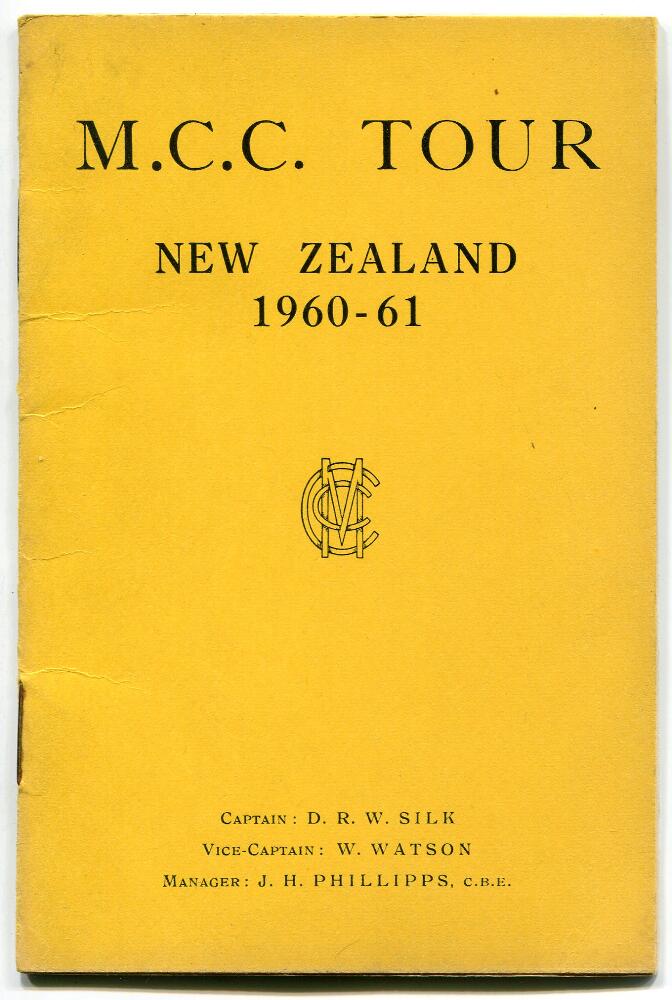 M.C.C. tour of New Zealand 1960-61. Rarer official players' itinerary for the 'young' M.C.C. tour