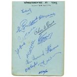 Warwickshire C.C.C. 1949. Large album page nicely signed in ink by thirteen Warwickshire players.