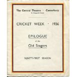 Canterbury Cricket Week 1936. 'Epilogue of the Old Stagers. Ninety-First Season'. Script for a
