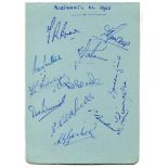 Northamptonshire C.C.C. 1950. Album page nicely signed in ink by twelve Northamptonshire players.