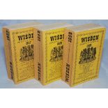 Wisden Cricketers' Almanacks 1957, 1958 and 1959. Original limp cloth covers. Some bowing to the