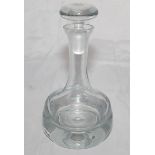 Fred Trueman. A heavy-based glass decanter with stopper. The decanter engraved 'Fred Trueman. In