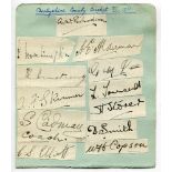 Derbyshire and Kent 1933. Album page comprising eleven signatures in ink on pieces laid down of