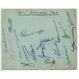 New Zealand tour to England 1949. Album page signed in ink in a mixture of pens by all sixteen