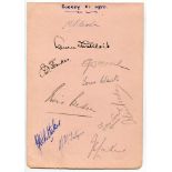 Surrey C.C.C. 1950. Album page nicely signed in ink and pencil by eleven Surrey players.