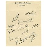 Sussex C.C.C. 1939. Large album page very nicely signed in ink by twelve Sussex players.