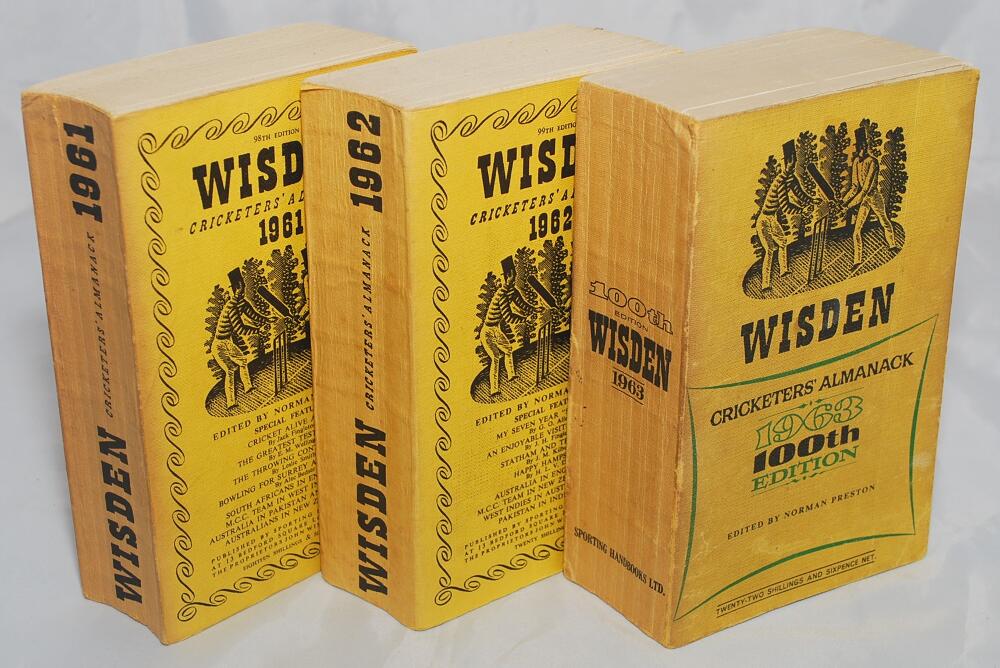 Wisden Cricketers' Almanack 1961-1963. Original limp cloth covers. Minor bowing to spines of the