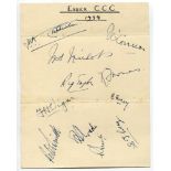 Essex C.C.C. 1939. Large album page very nicely signed in ink by eleven Essex players. Signatures