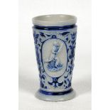 Westerwald stoneware cricket beaker, moulded in relief with three cameo panels of a batsman, after