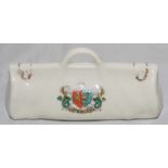 Cricket bag. Large crested china cricket bag with colour emblem for 'Ipswich'. Florentine China.