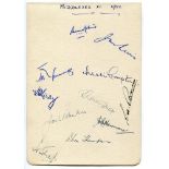 Middlesex C.C.C. 1950. Album page very nicely signed in ink by eleven Middlesex players.