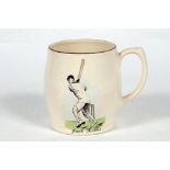 'Jack Hobbs'. A 'Lancaster & Sandland' Staffordshire mug with colour transfer print of Hobbs batting