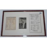 Jack Hobbs. Somerset v Surrey 1925. Original silk scorecard from the match where Hobbs made his