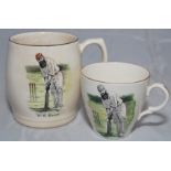 'W.G. Grace'. Sandland ceramic tankard with transfer printed colour image of Grace in batting pose