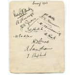 Surrey C.C.C. 1923. Album page very nicely signed in ink by twelve Surrey players. Signatures are