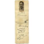 Yorkshire C.C.C. 1932. Two joined album pages signed in ink by ten Yorkshire players. Signatures are