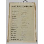 South Africa tour to England 1951. Original autograph sheet with printed title and players' names.