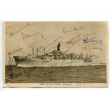 M.C.C. tour of Australia 1954/55. Mono real photograph postcard of the Orient Line R.M.S. Orsova