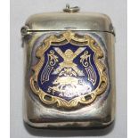 Golf. Silver plated vesta case with raised blue enamel emblem 'St. Andrews' to one side and to verso