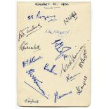 Somerset C.C.C. 1950. Album page nicely signed in ink by fifteen Somerset players. Signatures