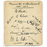 'Players XI Scarborough Sept 1923'. Album page very nicely signed in ink by all eleven members of
