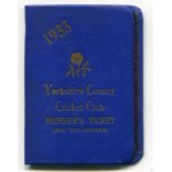 Yorkshire C.C.C. 1933. Official Yorkshire blue cloth member's folding ticket for 1933. G/VG -