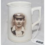 Jack Hobbs. Staffordshire transfer printed jug with portrait vignette of Hobbs, head and