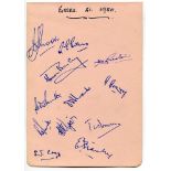 Essex C.C.C. 1950. Album page nicely signed in ink by twelve Essex players. Signatures include