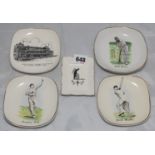 Sandland ware ceramic ash/pintrays. Collection of four small ash/sweet trays with transfer printed