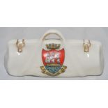 Cricket bag. Medium crested china cricket bag with colour emblem for 'Morecambe'. Carlton China.