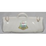 Cricket bag. Large crested china cricket bag with colour emblem for 'Lowestoft'. Milton China.