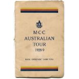 M.C.C. Tour of Australia 1928/29. Official 'Orient Line, R.M.S. Ormonde' souvenir brochure for the