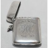 'Howden Cup'. Silver vesta case with engraved inscription 'Howden Cup 1902-03 and initials to