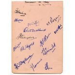 Somerset C.C.C. 1949. Large album page nicely signed in ink by twelve Somerset players with two