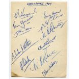 Lancashire C.C.C. 1949. Album page nicely signed in ink by eleven Lancashire players. Signatures