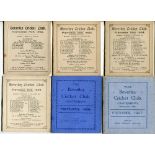 Beverley Cricket Club fixture cards for 1922-1928, 1936, 1947-1954, 1956, 1957 and 1962. Matches