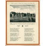 Marylebone Cricket Club Greetings card 1937. Single side printed card published to commemorate the