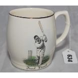 'Frank Worrell' West Indies. Sandland ceramic tankard with transfer printed colour image of