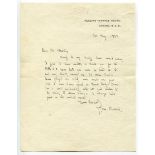 J.M. Barrie. Author of Peter Pan and the Founder of the Allahakbarries C.C. Hand written single page