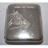 'Royal Bar, Perth'. Silver metal advertising cigarette case with image to centre of race horses head